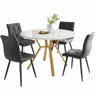 Conjunto de mesa e cadeiras de 5 peças - Mesa redonda de mármore, pernas metálicas douradas + 4 cadeiras ergonómicas de veludo cinza