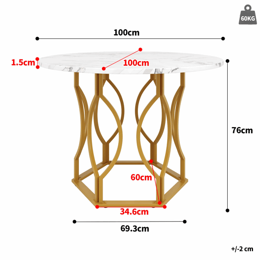 Conjunto de mesa e cadeiras 5 peças 100 cm - Mesa redonda com pernas metálicas douradas, cadeiras de veludo verde - Multicolor