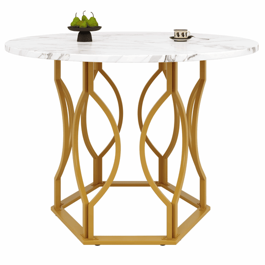 Conjunto de mesa e cadeiras 5 peças 100 cm - Mesa redonda com pernas metálicas douradas, cadeiras de veludo verde - Multicolor