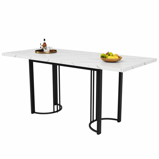 Conjunto de sala de jantar de 5 peças 140x80 cm - Mesa extensível com 4 cadeiras de veludo preto e branco - Metal