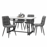 Conjunto de sala de jantar 120x70cm - Mesa moderna com 4 cadeiras, veludo cinzento, pernas em ferro preto