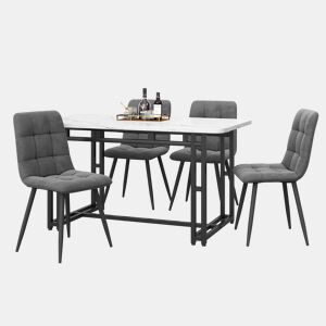 Conjunto de sala de jantar 120x70cm - Mesa moderna com 4 cadeiras, veludo cinzento, pernas em ferro preto