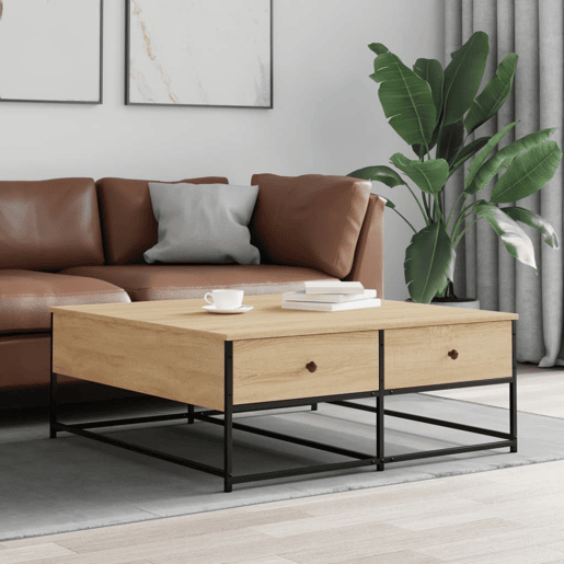 Mesa de Centro, Mesa baixa, 100x99x40 cm derivados madeira carvalho sonoma