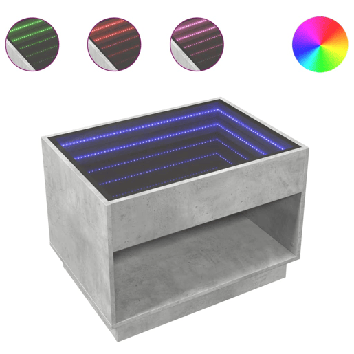Mesa de Centro, Mesa baixa, luzes LED Infinity 70x50x50 cm cinzento cimento