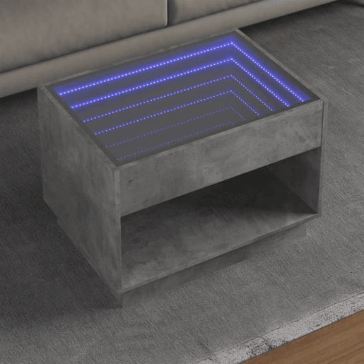 Mesa de Centro, Mesa baixa, luzes LED Infinity 70x50x50 cm cinzento cimento