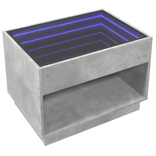 Mesa de Centro, Mesa baixa, luzes LED Infinity 70x50x50 cm cinzento cimento