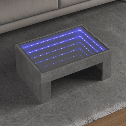 Mesa de Centro, Mesa baixa, luzes LED Infinity 70x50x30 cm cinzento cimento
