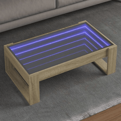 Mesa de Centro, Mesa baixa, luzes LED Infinity 90x53x30 cm carvalho sonoma