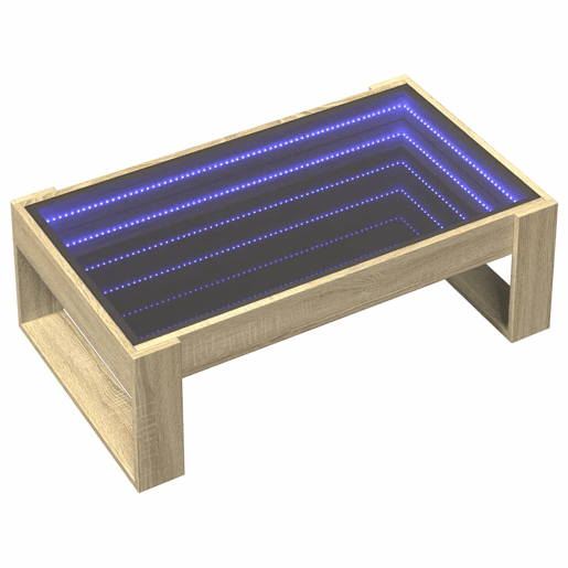 Mesa de Centro, Mesa baixa, luzes LED Infinity 90x53x30 cm carvalho sonoma