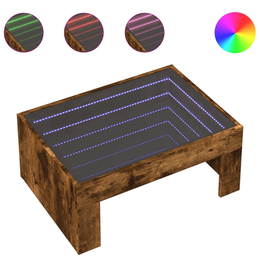 Mesa de Centro, Mesa baixa, luzes LED Infinity 70x50x30 cm carvalho fumado
