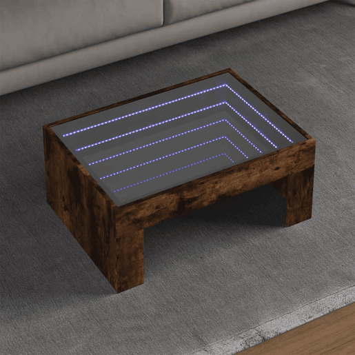Mesa de Centro, Mesa baixa, luzes LED Infinity 70x50x30 cm carvalho fumado