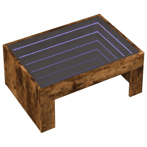 Mesa de Centro, Mesa baixa, luzes LED Infinity 70x50x30 cm carvalho fumado