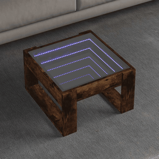 Mesa de Centro, Mesa baixa, luzes LED Infinity 50x53x30 cm carvalho fumado