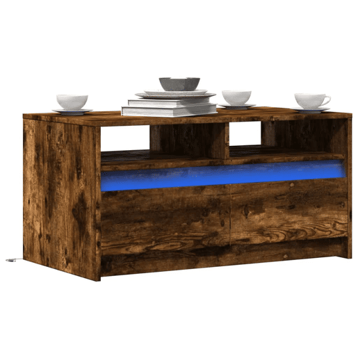 Mesa de Centro, Mesa baixa, c luzes LED derivados madeira carvalho fumado