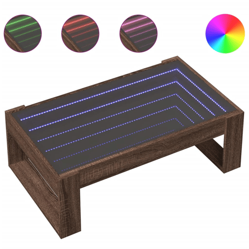 Mesa de Centro, Mesa baixa, luzes LED Infinity 90x53x30 cm carvalho castanho