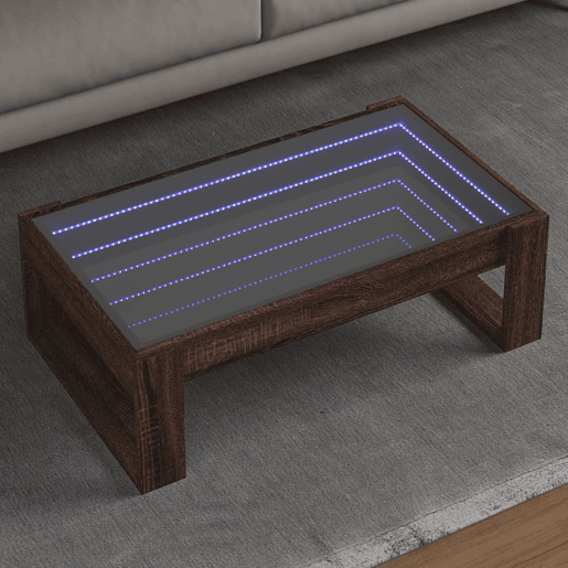 Mesa de Centro, Mesa baixa, luzes LED Infinity 90x53x30 cm carvalho castanho