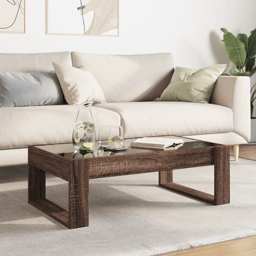Mesa de Centro, Mesa baixa, luzes LED Infinity 90x53x30 cm carvalho castanho