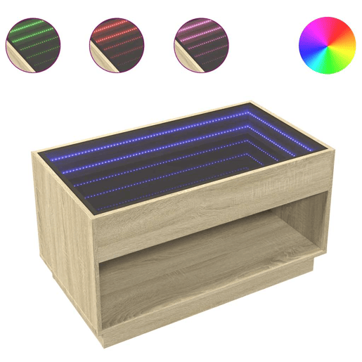 Mesa de Centro, Mesa baixa, luzes LED Infinity 90x50x50 cm carvalho sonoma
