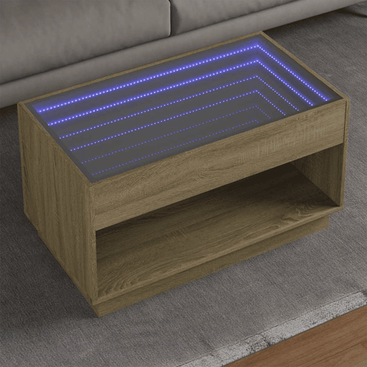 Mesa de Centro, Mesa baixa, luzes LED Infinity 90x50x50 cm carvalho sonoma