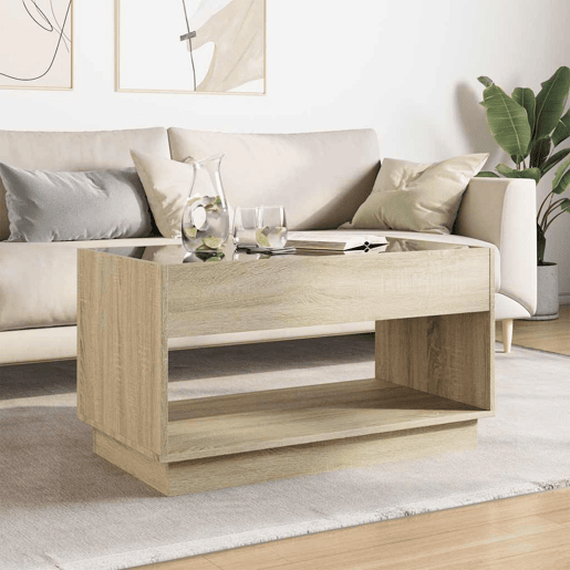 Mesa de Centro, Mesa baixa, luzes LED Infinity 90x50x50 cm carvalho sonoma