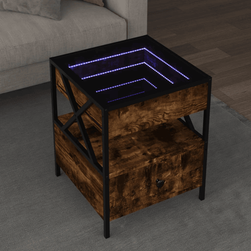 Mesa de Centro, Mesa baixa, luzes LED Infinity 40x40x51 cm carvalho fumado