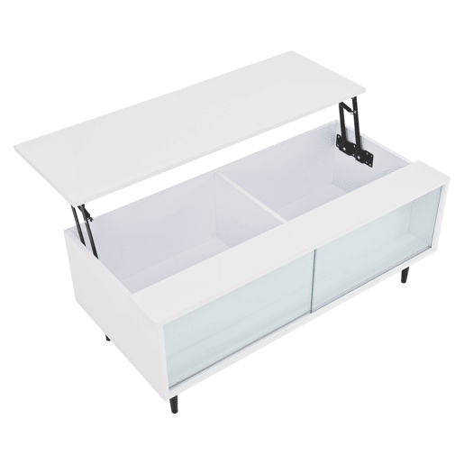 Mesa de centro elevável 105x50x43 cm - com LED, arrumação oculta, vidro temperado - Branco Mesa de centro elevável 105x50x43 cm - com LED, arrumação oculta, vidro temperado - Branco