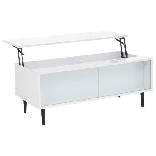 Mesa de centro elevável 105x50x43 cm - com LED, arrumação oculta, vidro temperado - Branco Mesa de centro elevável 105x50x43 cm - com LED, arrumação oculta, vidro temperado - Branco