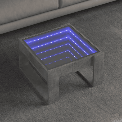 Mesa de Centro, Mesa baixa, luzes LED Infinity 50x53x30 cm cinzento cimento