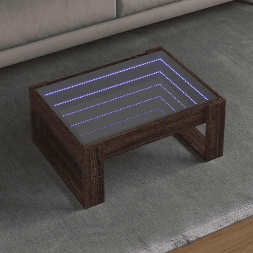 Mesa de Centro, Mesa baixa, luzes LED Infinity 70x53x30 cm carvalho castanho