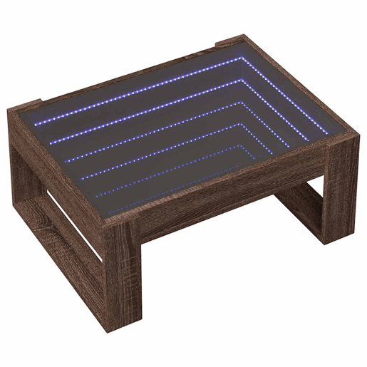 Mesa de Centro, Mesa baixa, luzes LED Infinity 70x53x30 cm carvalho castanho