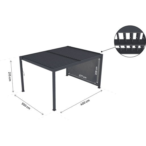 Pérgula bioclimática com LED e toldo de alumínio > - 3 x 4 m - Cinzento
