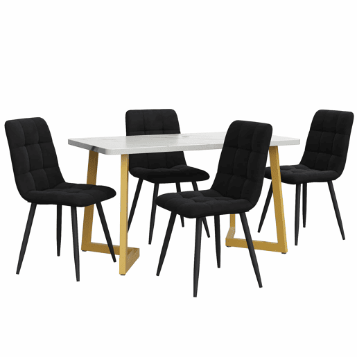 Conjunto de sala de jantar 117 cm - Mesa retangular com 4 cadeiras, cadeira de sala de jantar em veludo preto, pernas douradas
