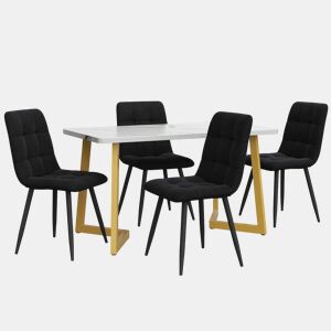 Conjunto de sala de jantar 117 cm - Mesa retangular com 4 cadeiras, cadeira de sala de jantar em veludo preto, pernas douradas