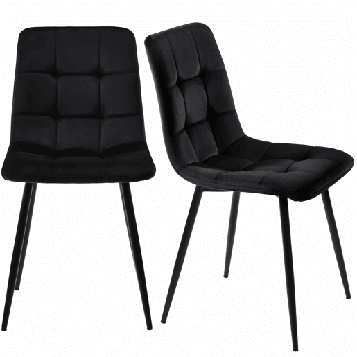 Conjunto de sala de jantar 117 cm - Mesa retangular com 4 cadeiras, cadeira de sala de jantar em veludo preto, pernas douradas