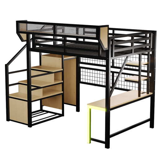 Cama de criança,cama alta de metal 140x200 cm com luz led,preto