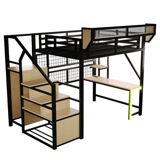 Cama de criança,cama alta de metal 140x200 cm com luz led,preto