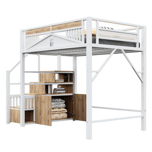 Cama de criança,cama alta de metal 140x200 cm,branco