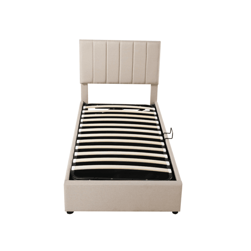 Cama de criança,cama de solteiro de linho 90x200 cm com armazenamento,bege