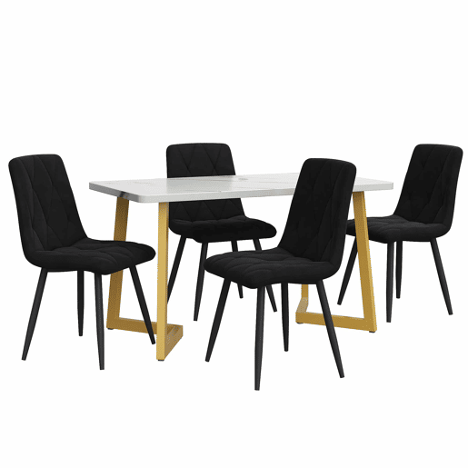 Conjunto de sala de jantar 117x68cm - Mesa retangular moderna com 4 cadeiras, pernas douradas, cor preta