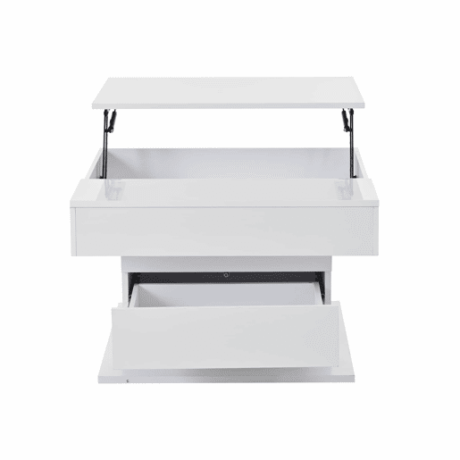 Mesa de centro 70x70x45 cm - Mesa giratória 360°, com 1 gaveta, alto brilho, com arrumação - Branco