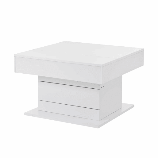 Mesa de centro 70x70x45 cm - Mesa giratória 360°, com 1 gaveta, alto brilho, com arrumação - Branco