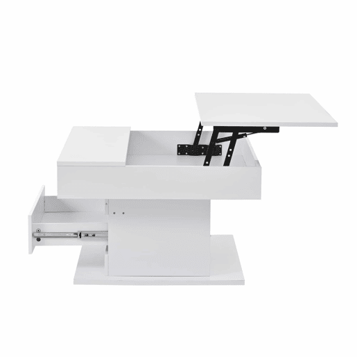 Mesa de centro 70x70x45 cm - Mesa giratória 360°, com 1 gaveta, alto brilho, com arrumação - Branco