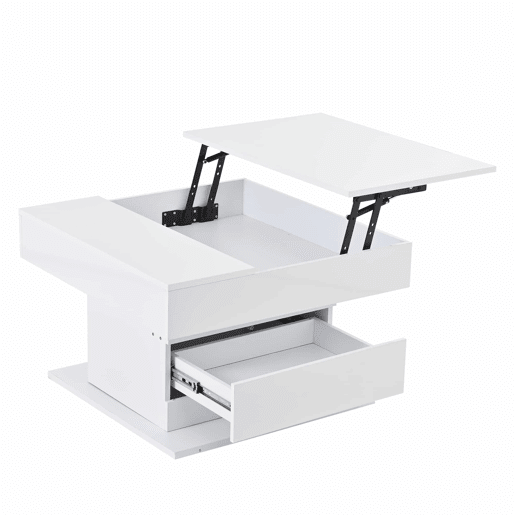 Mesa de centro 70x70x45 cm - Mesa giratória 360°, com 1 gaveta, alto brilho, com arrumação - Branco