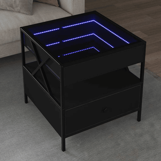 Mesa de Centro, Mesa baixa, c luzes LED Infinity 50x50x51 cm preto