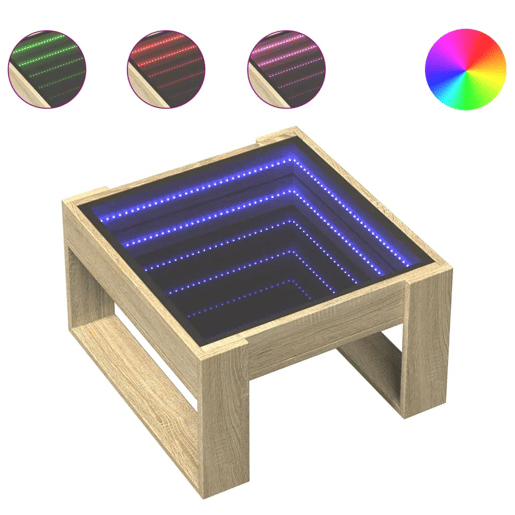 Mesa de Centro, Mesa baixa, luzes LED Infinity 50x53x30 cm carvalho sonoma