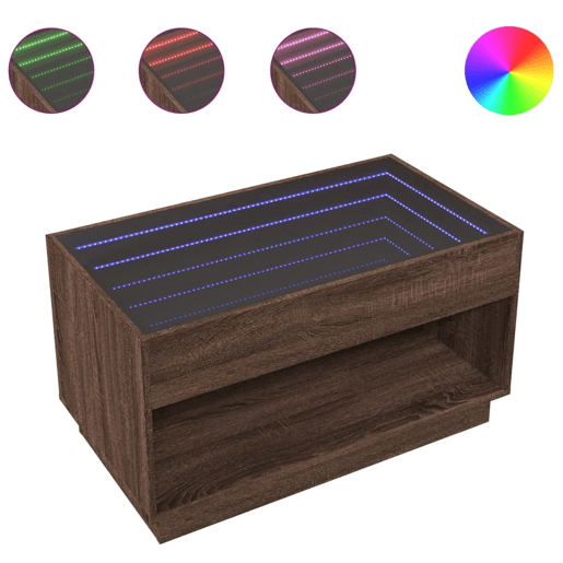 Mesa de Centro, Mesa baixa, luzes LED Infinity 90x50x50 cm carvalho castanho