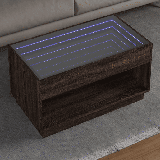 Mesa de Centro, Mesa baixa, luzes LED Infinity 90x50x50 cm carvalho castanho