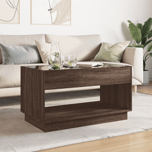 Mesa de Centro, Mesa baixa, luzes LED Infinity 90x50x50 cm carvalho castanho
