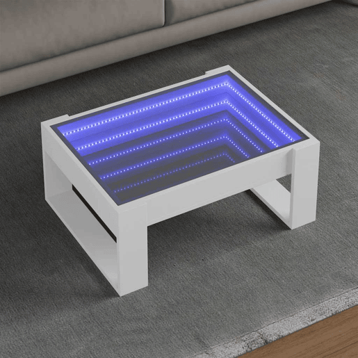 Mesa de Centro, Mesa baixa, luzes LED Infinity 70x53x30 cm branco