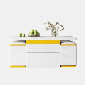 Mesa de centro elevável 100x50x43 - multifuncional dobrável - branco alto brilho